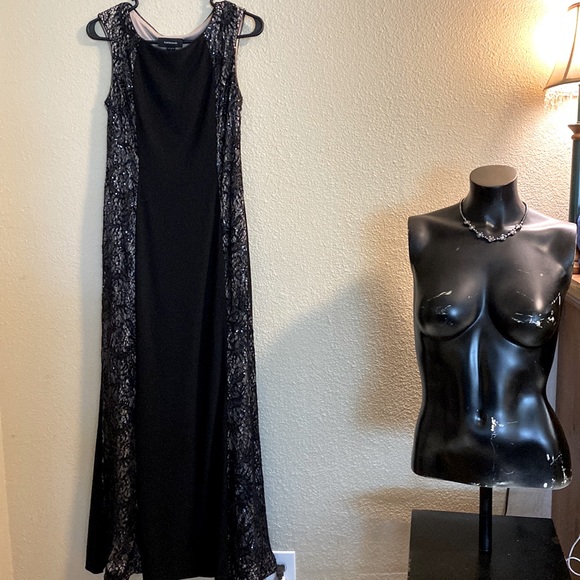 R&M Richards Sexy Black Lace/Sequins Sides Evening Gown - Picture 3 of 12